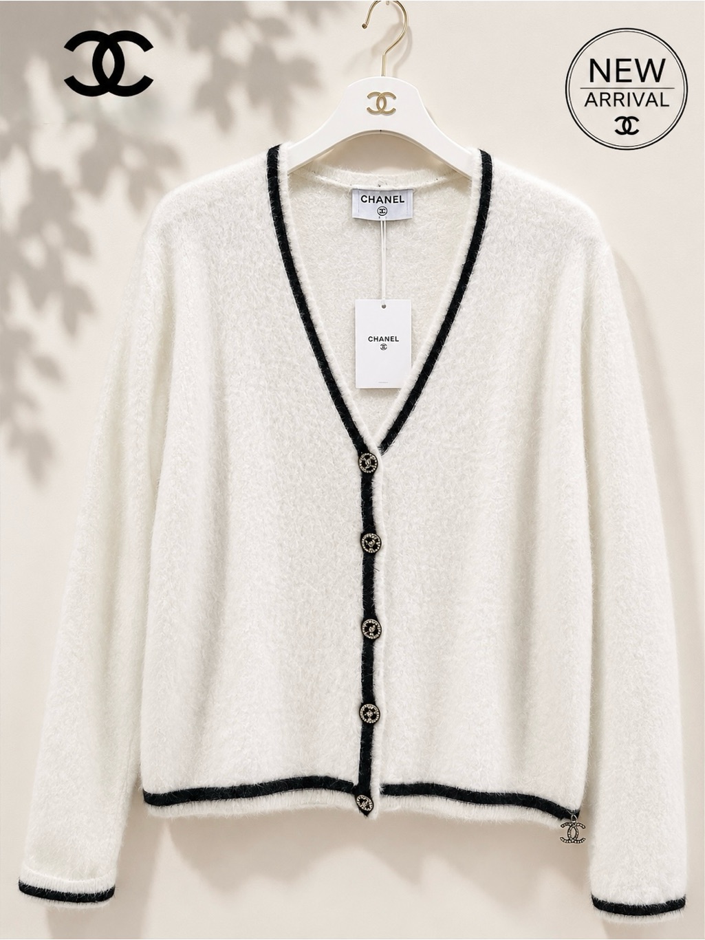 Women’s White Fuzzy Knit Button Cardigan